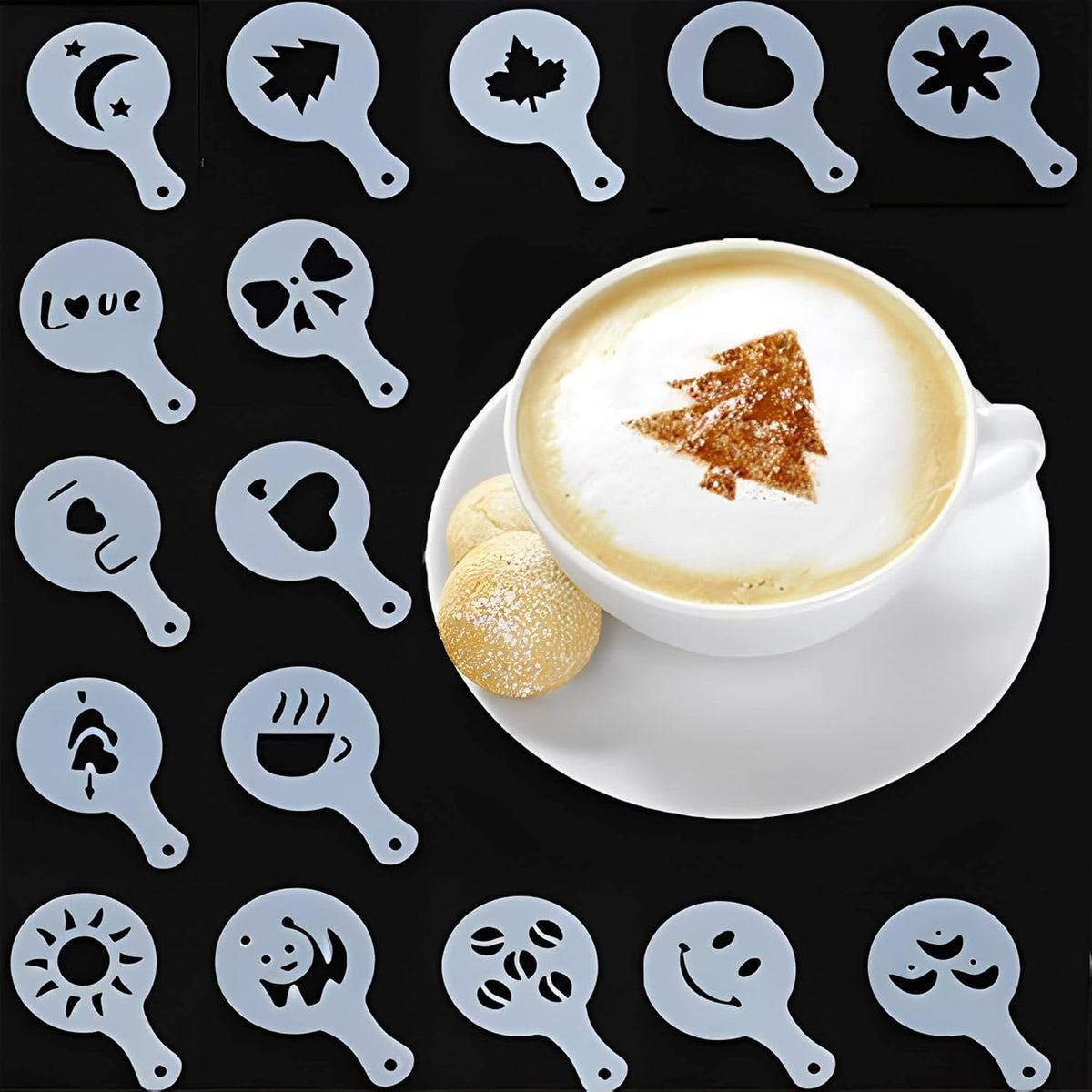 SYGA 16pcs Creative Nice Coffee Stencil Coffee Template Strew Spray Art Stencils(CFT-15)